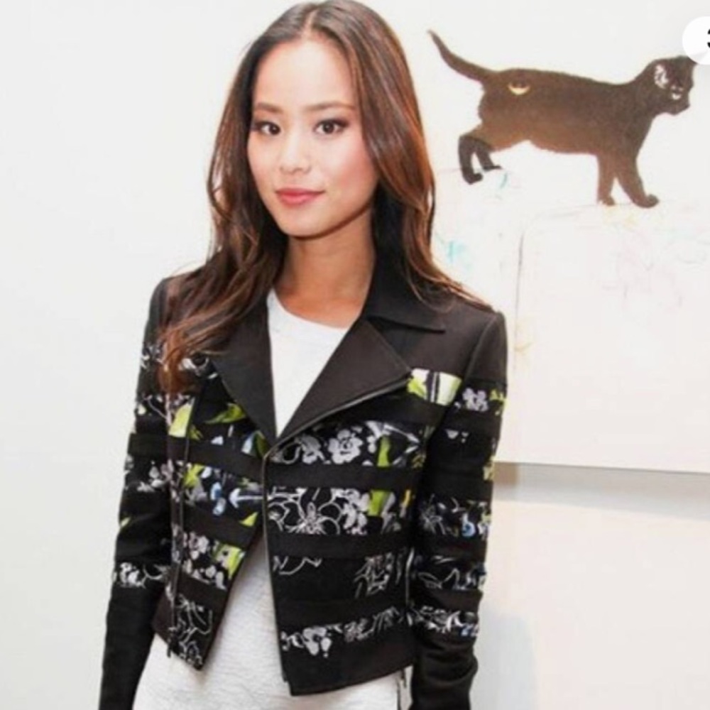 BCBGMaxAzria Black and Green Blazer with Edgy Embellishments
